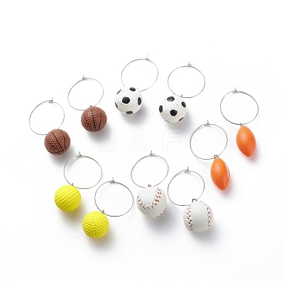 Sport Ball Theme Resin Dangle Big Hoop Earrings EJEW-JE05023-1