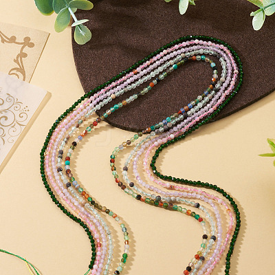 5 Strands 5 Styles Synthetic Green Goldstone & Natural Green Lodolite Quartz & Multi-Color Agate & Amethyst & Cherry Blossom Agate Beads Strands G-TA0003-10-1