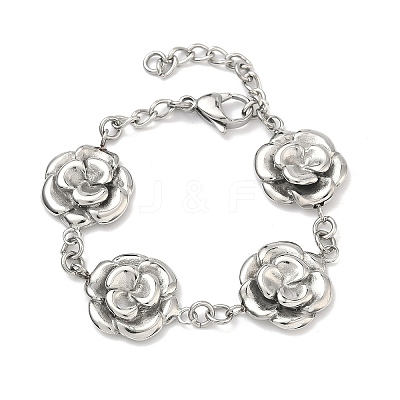 Stainless Steel Flower Link Chain Bracelets for Women BJEW-A033-03P-1