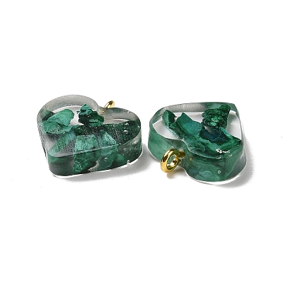 Transparent Resin Natural Malachite Jasper Dyed Chips Pendants G-E185-12G-13-1