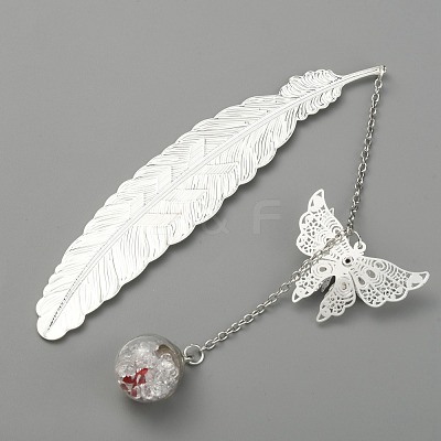 Silver Tone Brass Feather Bookmarks AJEW-WH0020-55S-01-1