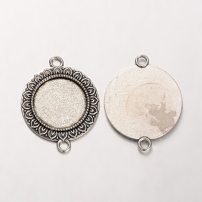 Tibetan Style Alloy Flat Round Cabochon Connector Bezel Settings X-PALLOY-J494-07AS-1