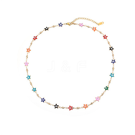 Real 18K Gold Plated Stainless Steel Enamel Chain Necklace OH8481-3-1