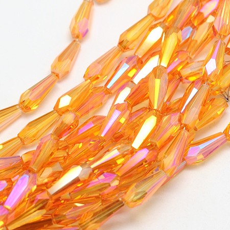 Faceted Rainbow Plated Teardrop Electroplated Glass Beads Strands EGLA-F104-04A-1