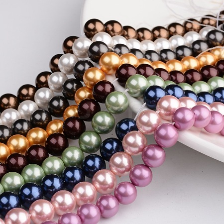 Polished Round Grade A Shell Pearl Bead Strands BSHE-M027-12mm-M-1
