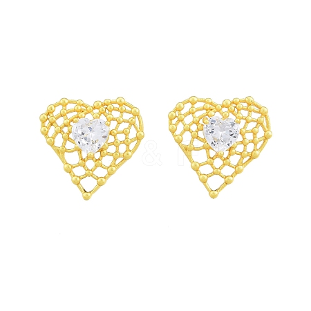 Clear Glass Heart Stud Earrings EJEW-G322-27MG-1