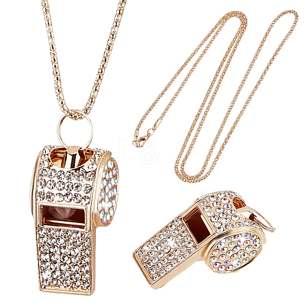 1Pc Iron Rhinestone Whistle Pendant Popcorn Chain Necklaces for Women NJEW-DR0001-03C-1