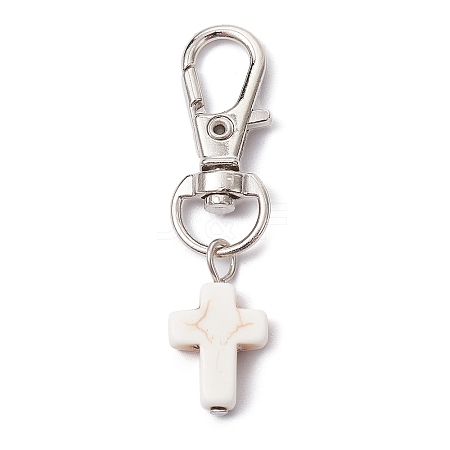 Synthetic Turquoise Cross Pendant Decorations HJEW-JM01531-02A-1