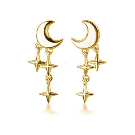 Elegant S925 Sterling Silver Moon with Star Tassel Stud Earrings ZZ6690-1-1