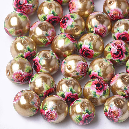 Printed & Spray Painted Imitation Pearl Glass Beads GLAA-S047-06B-09-1