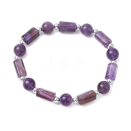 Natural Amethyst Round Beaded Stretch Bracelets BJEW-JB11137-01-1