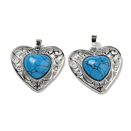 Synthetic BlueTurquoise Peach Love Heart Pendants G-G158-01F-1