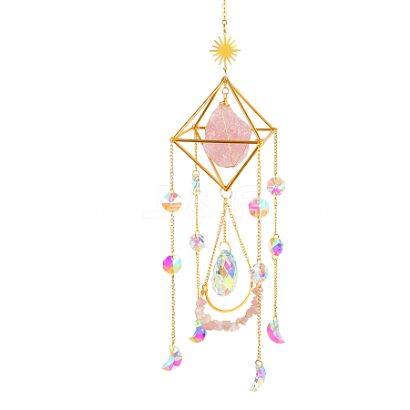 Geometric Natural Raw Rose Quartz Suncatchers LS-DJEW-PW0007-01D-1