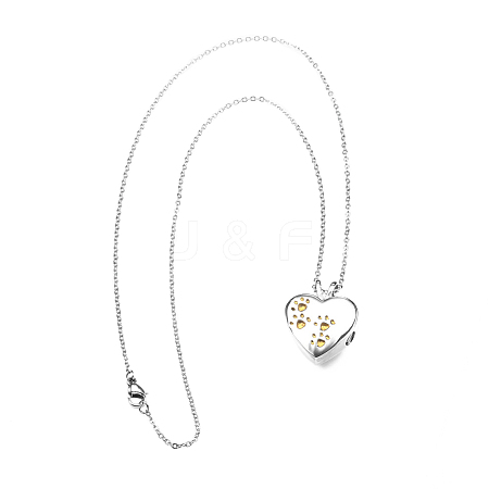 316L Surgical Stainless Steel Heart with Paw Print Urn Ashes Pendant Necklace with Enamel BOTT-PW0002-018D-1
