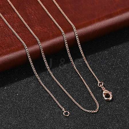 1mm Rack Plating Brass Curb Chain Necklaces for Women Men MAK-L044-26RG-1