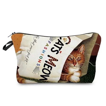 Cat in Bag Print Linen Cosmetic Zipper Pouches PW-WG7274F-02-1