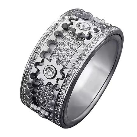 Gear Brass Micro Pave Clear Cubic Zirconia Rotatable Finger Rings FS-WGBD3BF-05-1