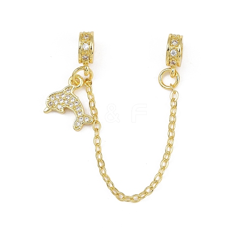 Brass Pave Clear Cubic Zirconia European Safety Chains with Charms KK-L236-16C-G-1
