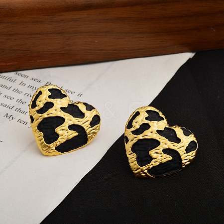 Leopard Print Brass Enamel Stud Earrings for Women EJEW-U055-15C-G-1