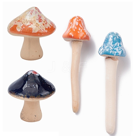 CHGCRAFT 4Pcs 2 Style Mushroom Shape Porcelain Home Ornaments DJEW-CA0001-07-1