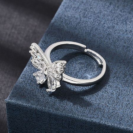 Brass Micro Pave Clear Cubic Zirconia Cuff Open Ring CU-CBA5C10-10P-1