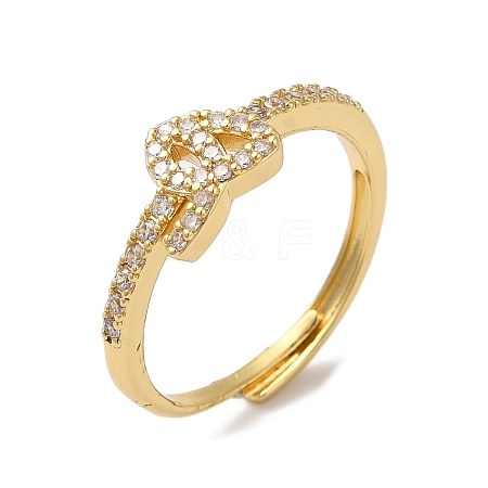 Rack Plating Brass Cubic Zirconia Arabic Letters Adjustable Rings for Women RJEW-S407-10G-01-1
