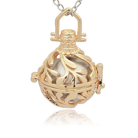 Golden Tone Brass Hollow Round Cage Pendants KK-J227-03G-1