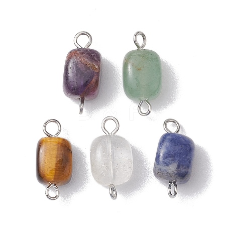 Natural Mixed Gemstone Cuboid Connector Charms PALLOY-JF02788-02-1