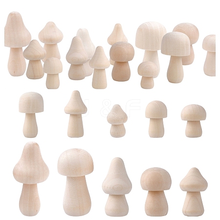 54Pcs 10 Styles Unfinished Wood Mushroom Ornaments DJEW-WR0001-14-1