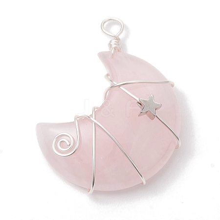 Natural Rose Quartz Copper Wire Wrapped Pendants PALLOY-JF02686-04-1