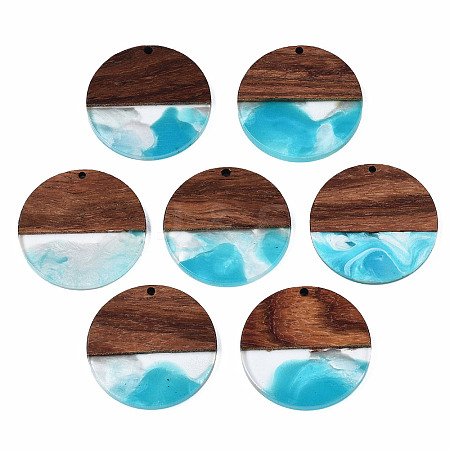 Transparent Resin & Walnut Wood Pendants X-RESI-T035-35B-1