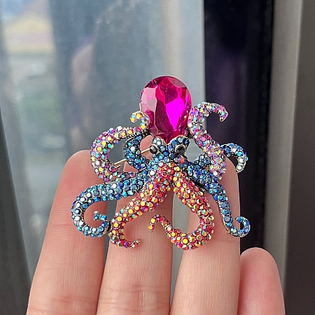 Octopus Alloy with Rhinestone Brooch for Backpack Clothes PW-WG2CCB5-01-1