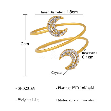 304 Stainless Steel Micro Pave Clear Cubic Zirconia Cuff Open Rings for Women WG6D6AE-04-1