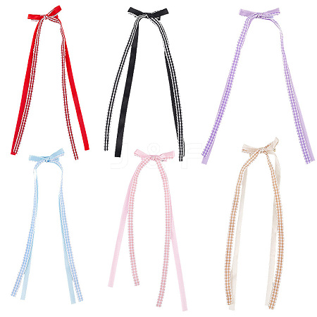6Pcs 6 Colors Lace Bowknot Polyester Alligator Hair Clips PHAR-CY0001-02-1