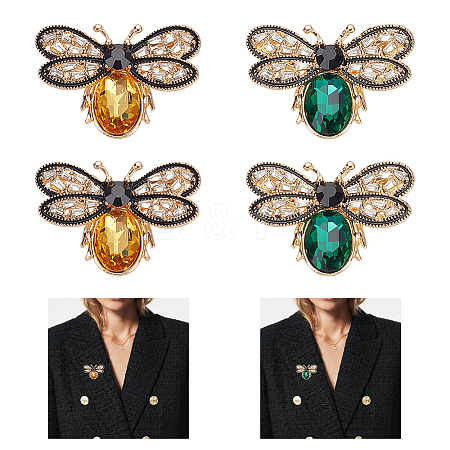 WADORN 4Pcs 2 Colors Bee Rhinestones Pin JEWB-WR0001-06-1