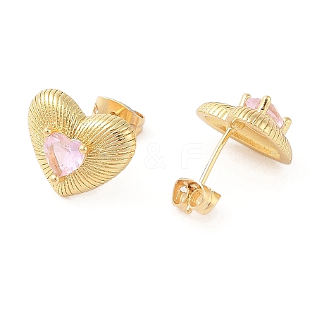 Rack Plating Brass with Cubic Zirconia Stud Earrings for Women EJEW-G394-05G-05-1