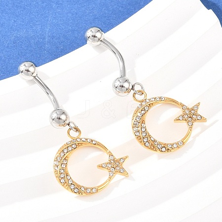 316 Stainless Steel Crystal Rhinestone Curved Barbell Dangle Belly Rings AJEW-C044-04-1