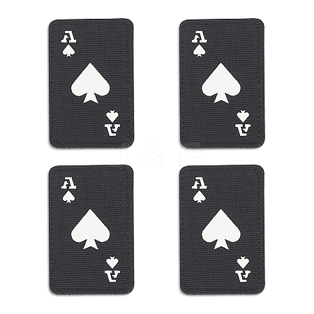4Pcs Ace of Spades Playing Card Reflective Nylon and Polyester Hook and Loop Tapes AJEW-GA0009-03B-1