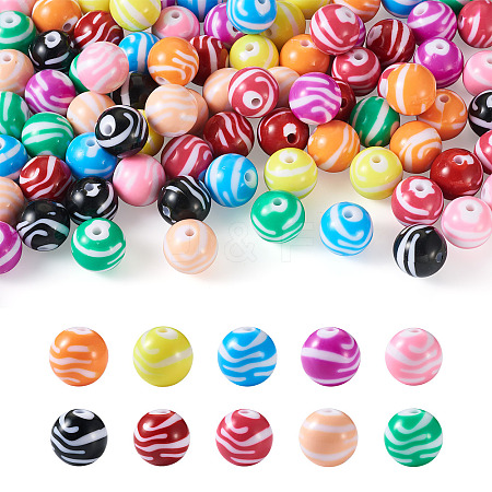 80Pcs 10 Colors Opaque Striped Acrylic Beads SACR-BT0001-02-1