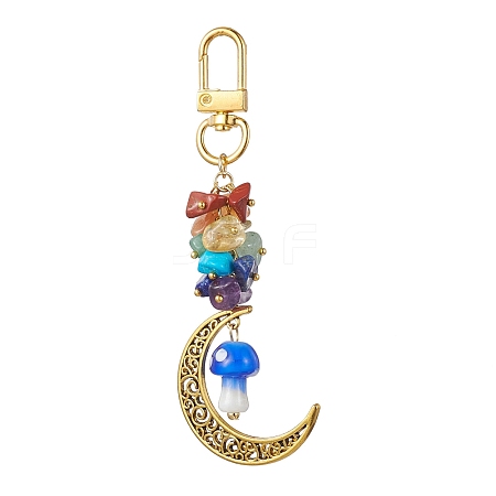 Alloy Hollow Moon & Lampwork Mushroom Pendant Decorations HJEW-JM01612-04-1