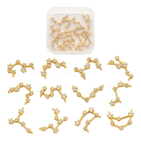 12Pcs 12 Style Brass Micro Clear Cubic Zirconia Pendants ZIRC-LS0001-02G-1