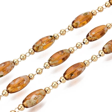 Handmade Brass & Glass Beaded Link Chains CHC-Q021-04C-G-1