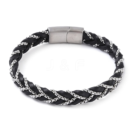 Black Braided Leather Cord Bracelets BJEW-A009-06P-1