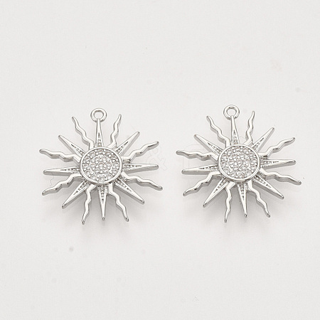 Brass Micro Pave Clear Cubic Zirconia Solar Eclipse Pendants ZIRC-T011-27P-NF-1