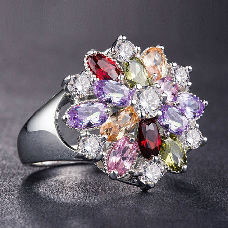 Cubic Zirconia Flower Finger Ring PW-WG24646-04-1