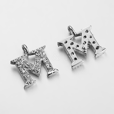 Initial Letter Brass Micro Pave Cubic Zirconia Pendants ZIRC-F008-M-1