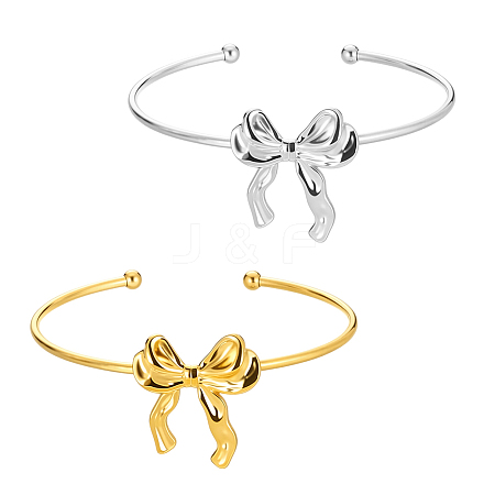 2Pcs 2 Colors 304 Stainless Steel Cuff Bangles BJEW-GO0001-20-1