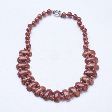 Synthetic Goldstone Beaded Necklaces NJEW-G920-05-1