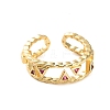 Rack Plating Brass Micro Pave Cubic Zirconia Open Cuff Rings for Women RJEW-U026-05G-01-3