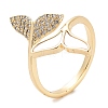 Leaf Rack Plating Brass Micro Pave Cubic Zirconia Open Cuff Rings for Women RJEW-Z059-06G-1